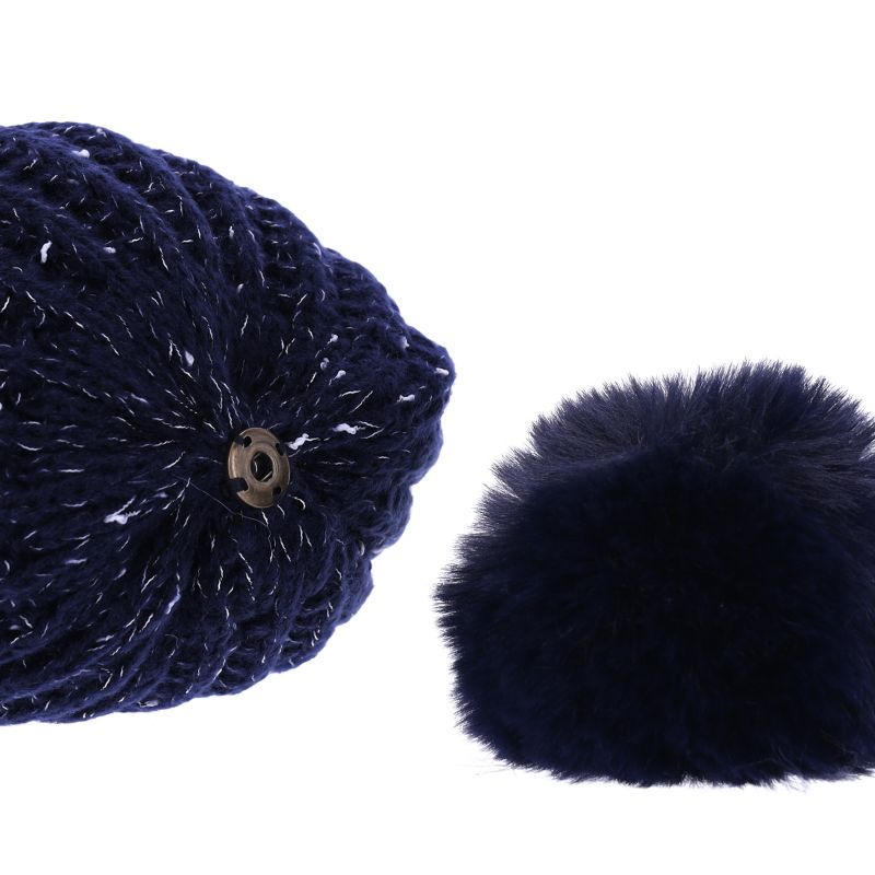 Schockemöhle Melange Beanie Knit Hat - Deep Night Blue, detachable pom detail | Malvern Saddlery