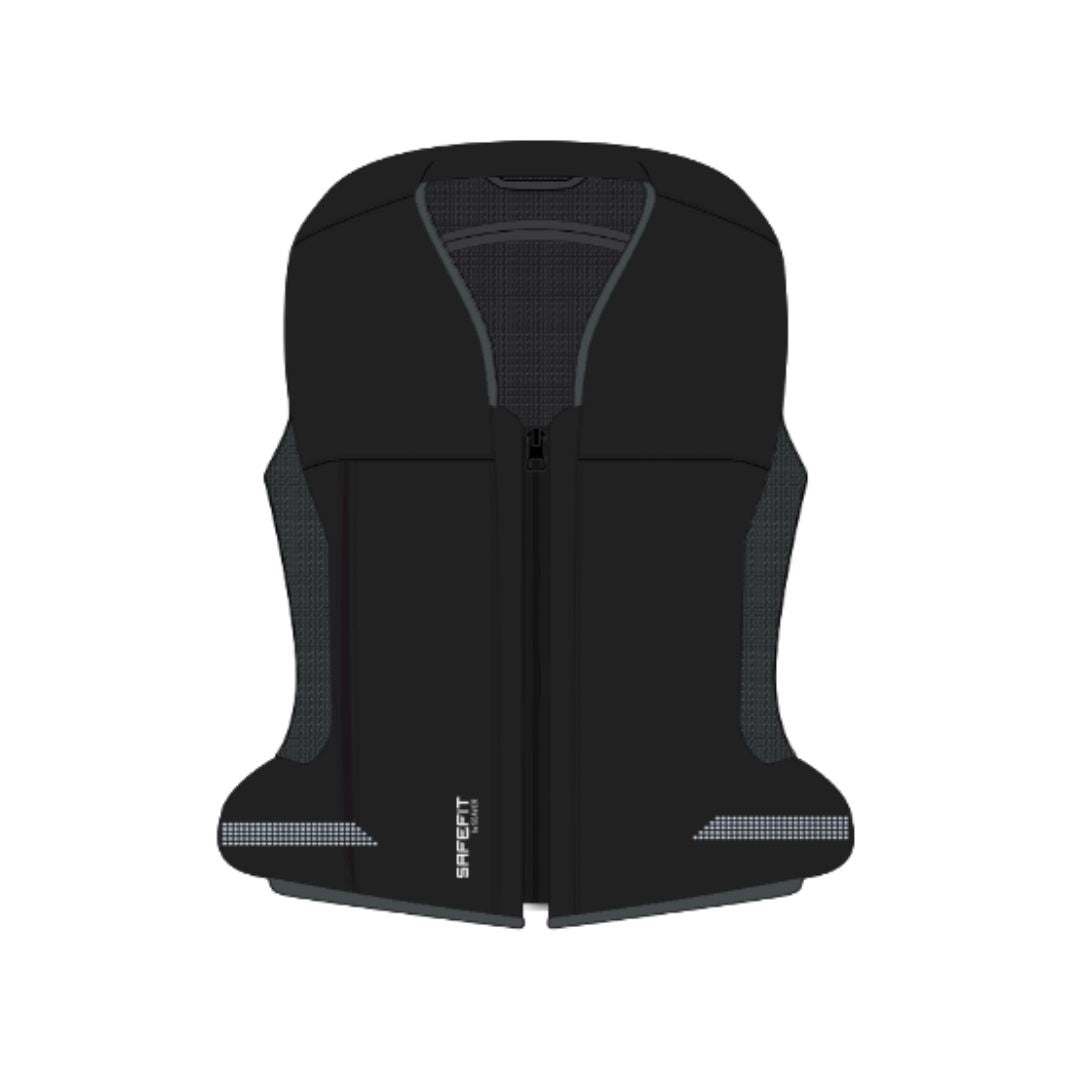 Safefit Customized Airbag vest -Black; Gray Collar & Arm Piping & Side Panel; Lower Line Swarovski Crystals; computer generated image | Malvern Saddlery