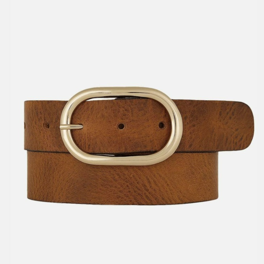 brown leather belt gold buckle