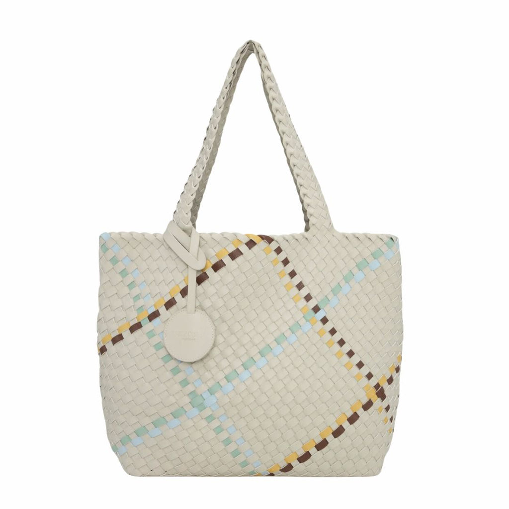 Ilse Jacobsen Tote Bag - Sand, with multi color woven - faux leather | Malvern Saddlery