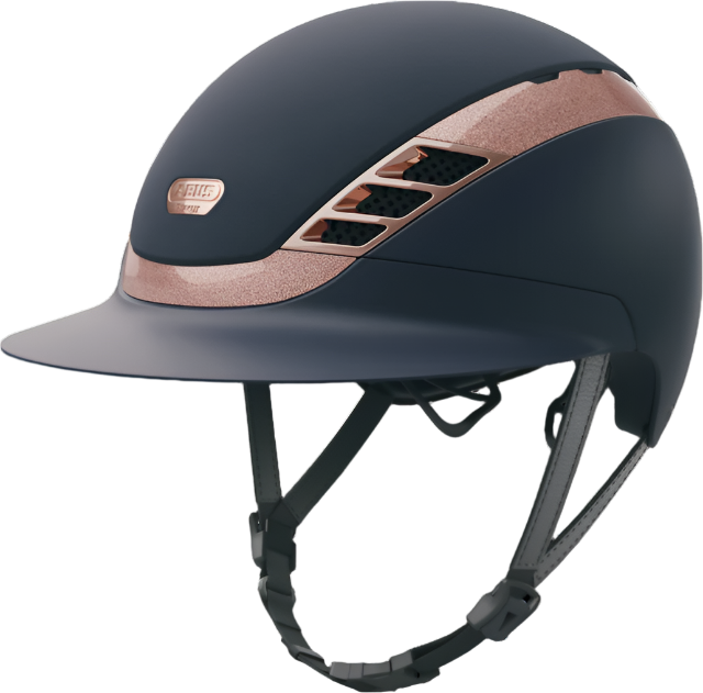Abus Pikeur AirLuxe Supreme Helmet - Navy/Rose Gold, Long Visor | Malvern Saddlery