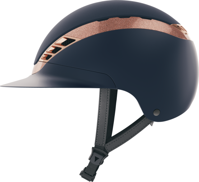 Abus Pikeur AirLuxe Supreme Helmet - Navy/Rose Gold, Long Visor | Malvern Saddlery
