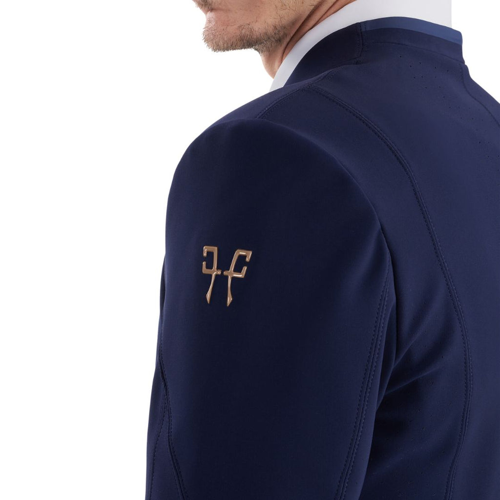 Horse Pilot Aerotech Mens' Show Coat - Navy shoulder logo detail | Malvern Saddlery