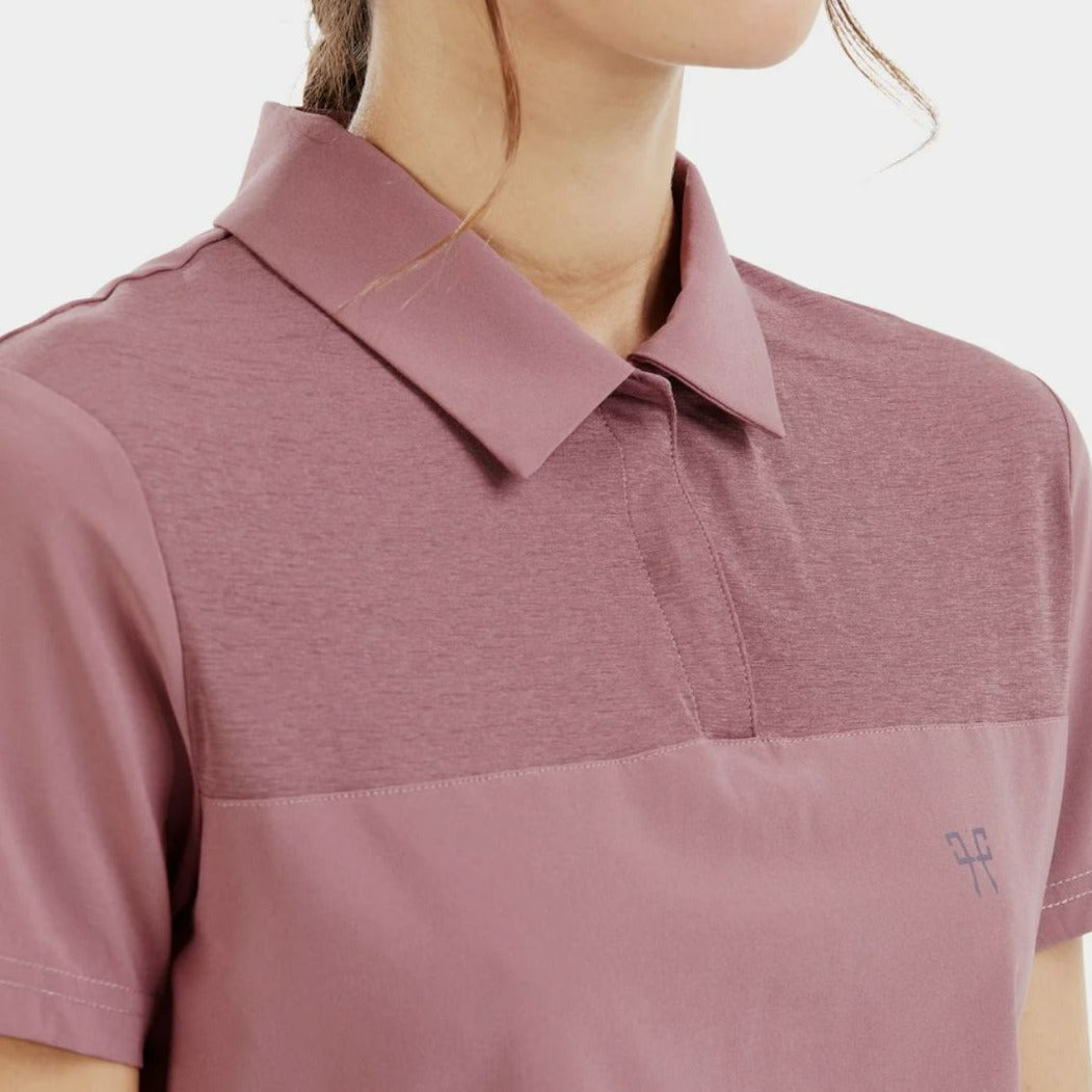 Horse Pilot Ariia Polo Shirt - Dk Pink, front detail | Malvern Saddlery