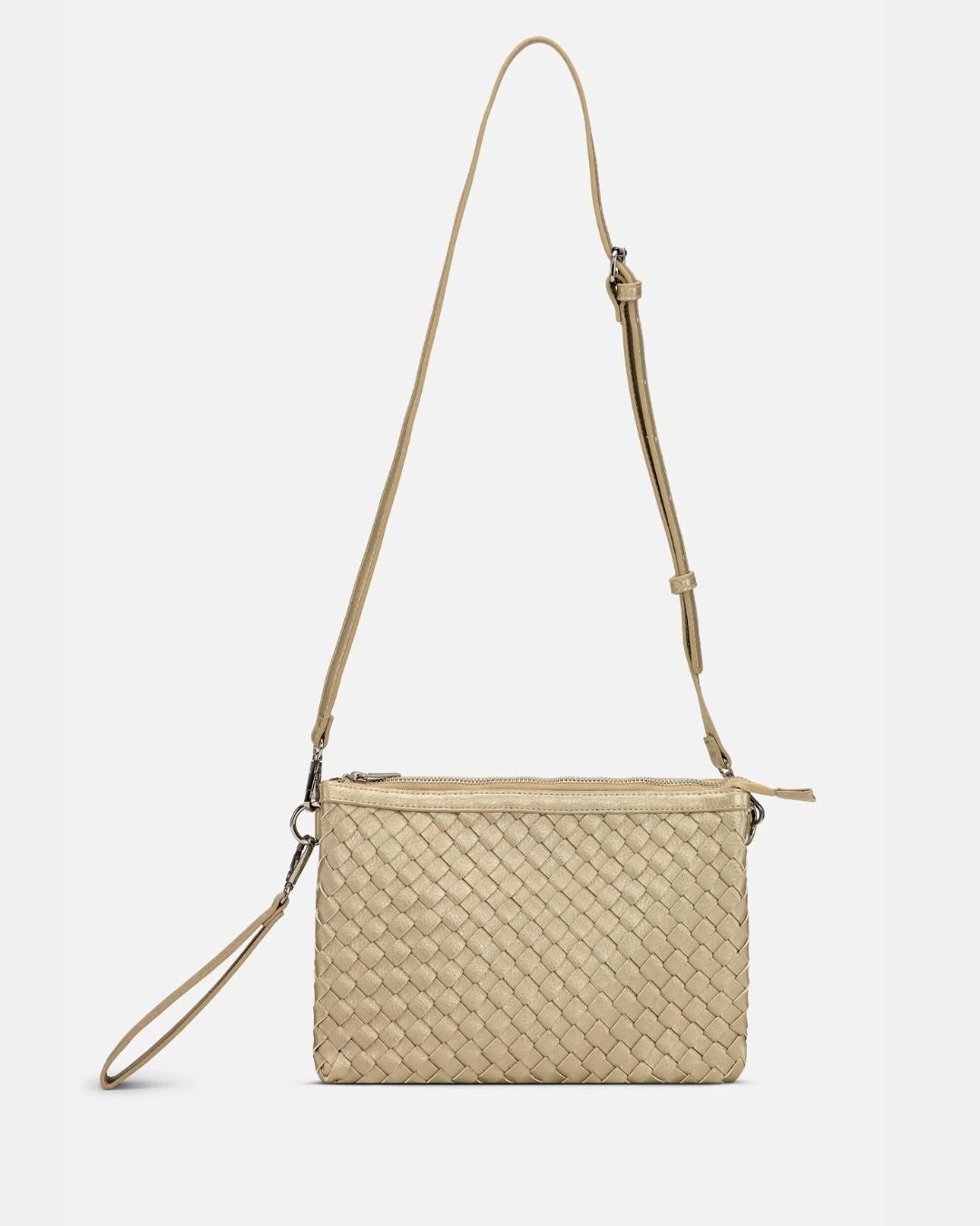 ★EMS★ NYLON PADDED CROSSBODY BAGBEIGE FashionPuzzle Quilted Nylon Crossbody Bag with Wide Strap