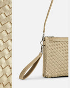 Ilse Jacobsen Woven Crossbody Bag - Platinum,  side detail showing wrist strap, also side close of metallic finish  | Malvern Saddlery