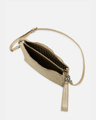 Ilse Jacobsen Woven Crossbody Bag - Platinum, top open view showing divider  | Malvern Saddlery