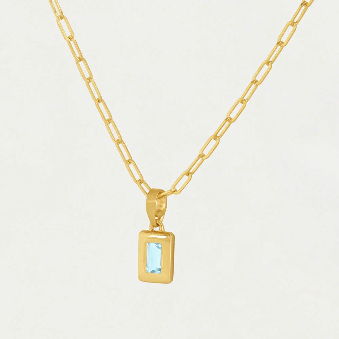 Dean Davidson Baguette Birthstone Pendant Necklace - March, Blue Cyan | Malvern Saddlery