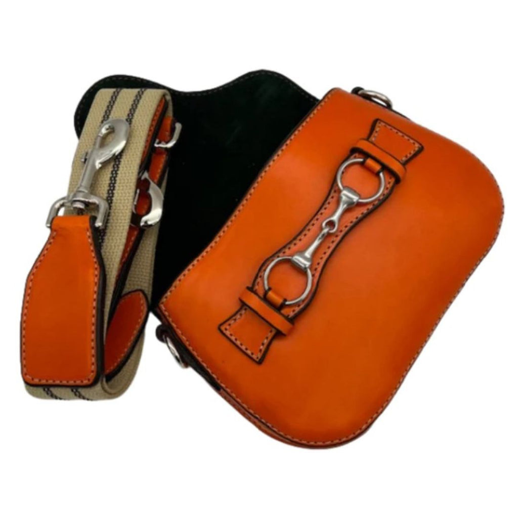 Rebecca Ray Blair Mini Crossbody Bag - Tangerine - suede liner, leather/canvas strap | Malvern Saddlery