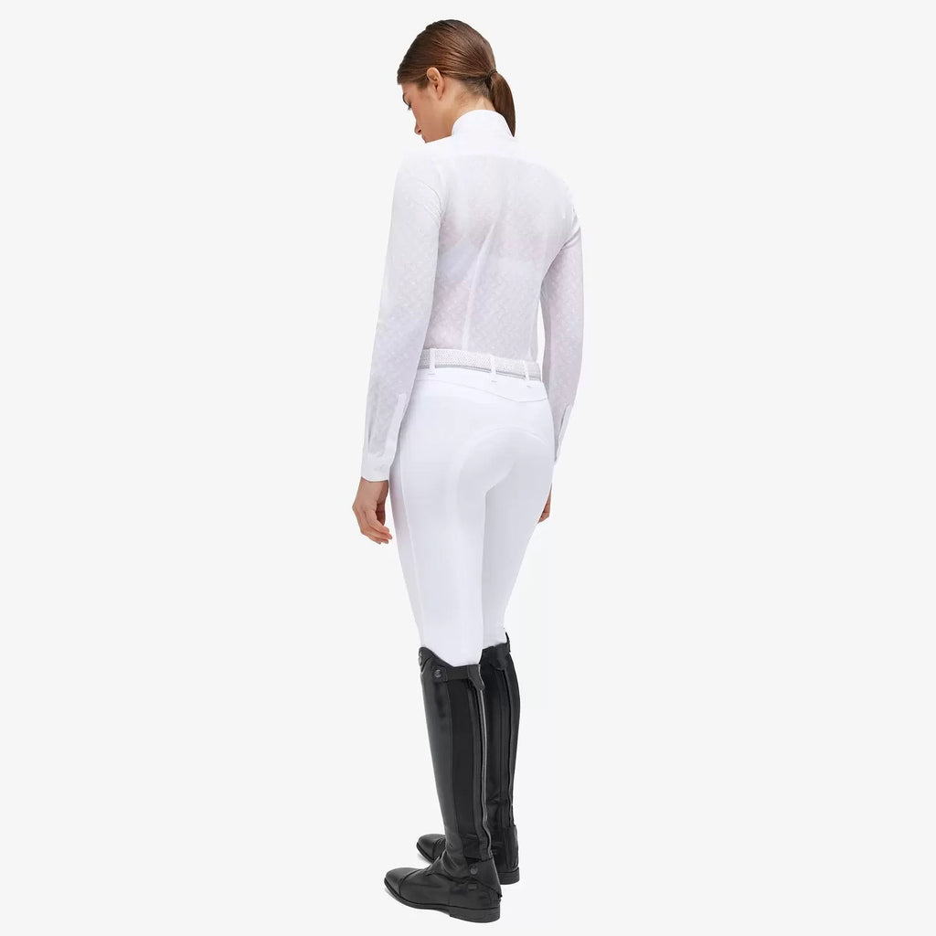 Cavalleria Toscana Ladies Long Sleeve Jacquard Competition Shirt - White, back view | Malvern Saddlery