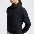 Cavalleria Toscana Women's Sweatshirt with Zip - Charcoal; close up view shown on model on light gray background | Malvern Saddlery