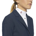 Cavalleria Toscana GP Girls Competition Jacket - Navy, shoulder/neck detail on model | Malvern Saddlery