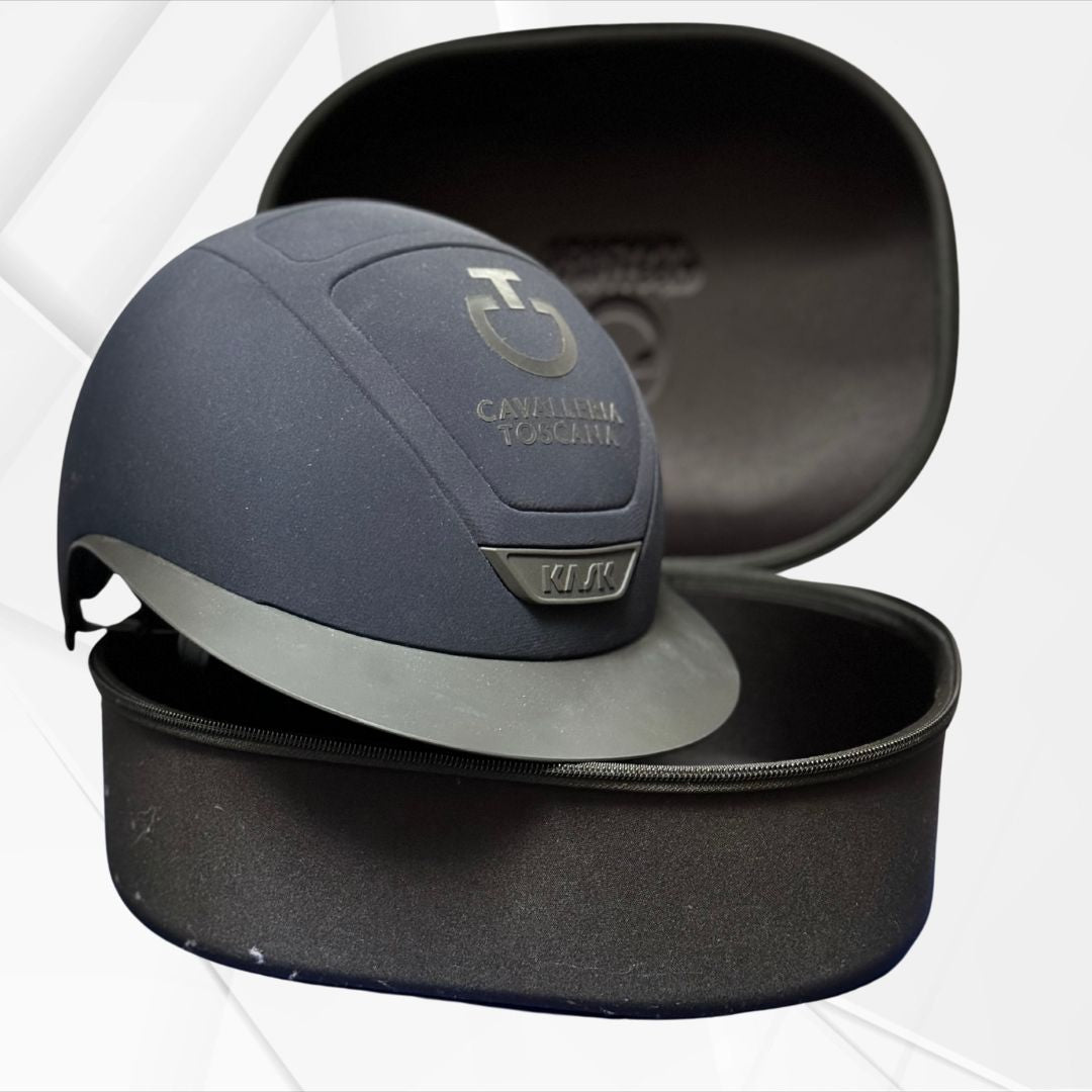 Cavalleria Toscana Limited Edition Helmet by KASK-Star Lady Navy, shown with hard shell case | Malvern Saddlery