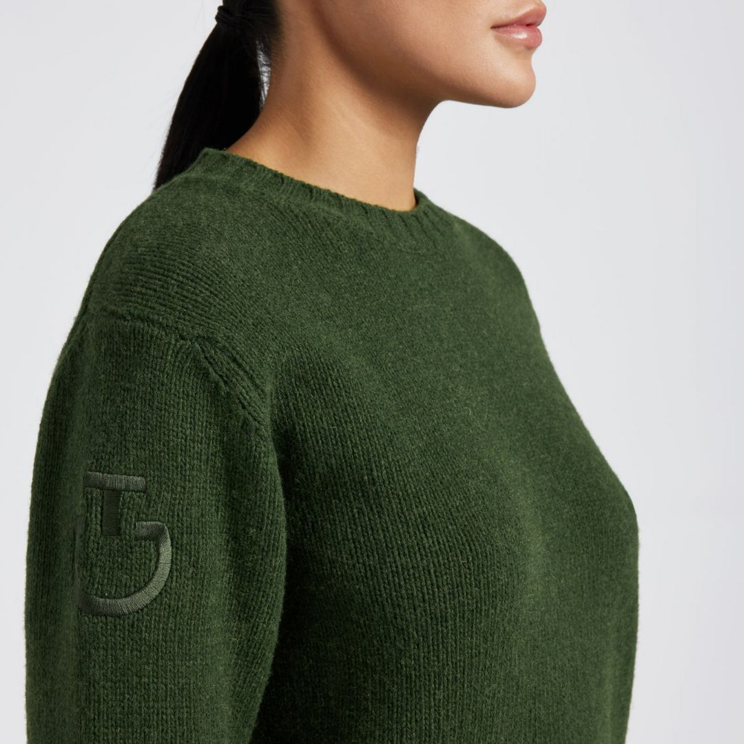 Cavalleria Toscana Oversized Lambswool Crewneck Sweater - Forest Green  | Malvern Saddlery