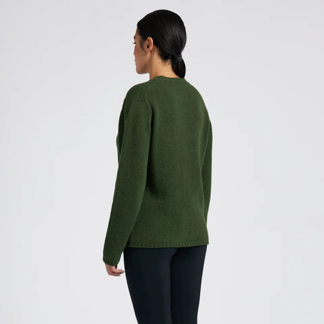 Cavalleria Toscana Oversized Lambswool Crewneck Sweater - Forest Green, back view  | Malvern Saddlery