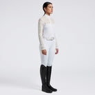 Cavalleria Toscana Ladies Long Sleeve Jacquard Zip Equestrian Competition Shirt - White, shown on model | Malvern Saddlery