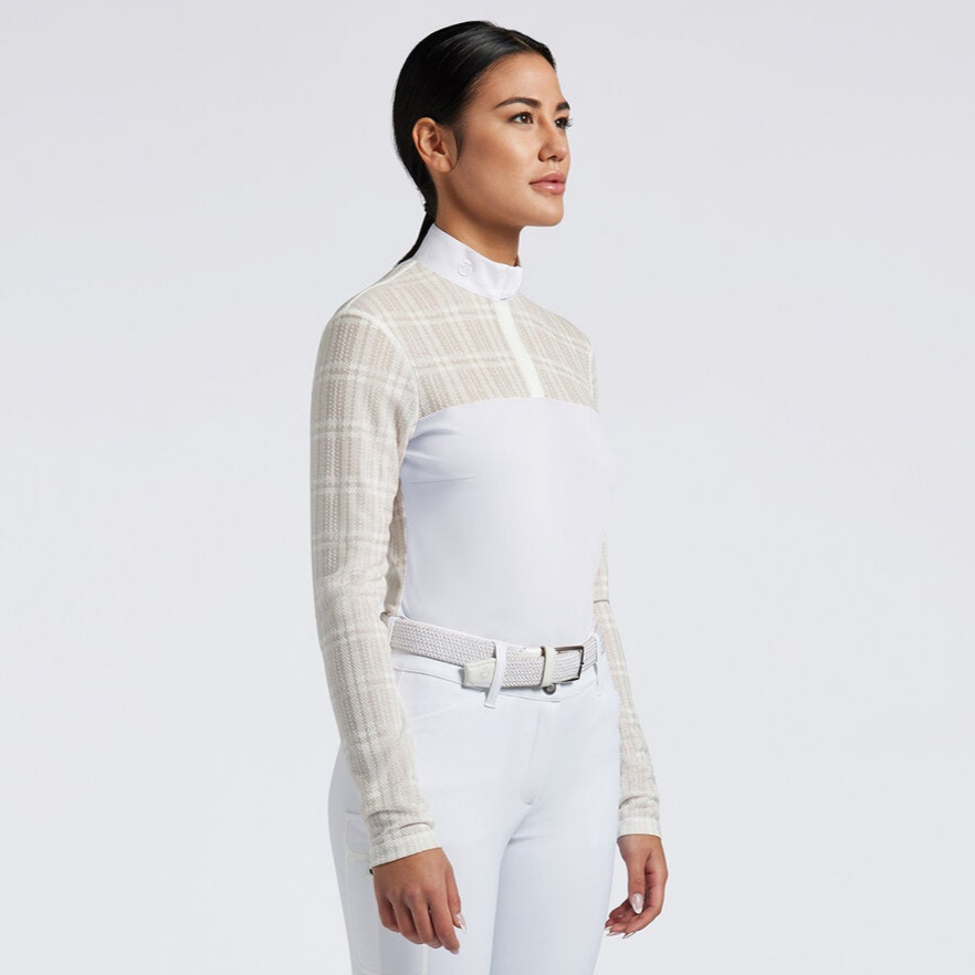 Cavalleria Toscana Ladies Jacquard Long Sleeve Show Shirt - White | Equestrian Show Apparel | Malvern Saddlery