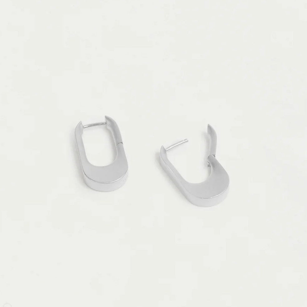 Dean Davidson Crosby Huggie Hoop Earrings - Silver - on white background with 1 hinge open| Jewelry | Malvern Saddlery