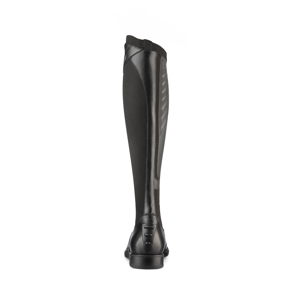 EGO7 Contact black zipper-free technical knit equestrian tall boot, inner side and calf profile view