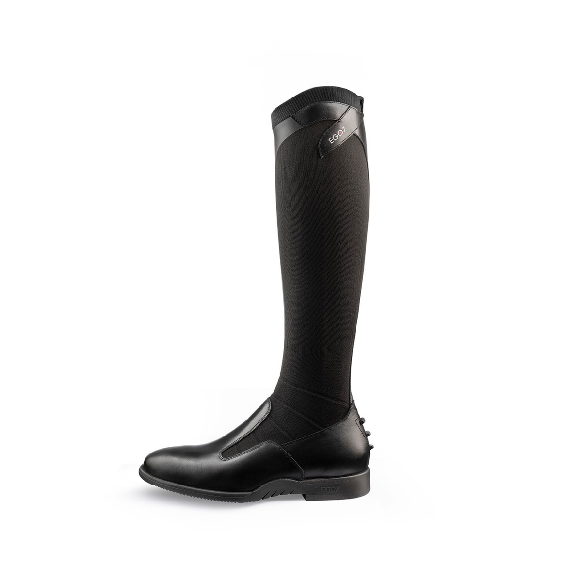EGO7 Contact black zipper-free technical knit equestrian tall boot, side profile view
