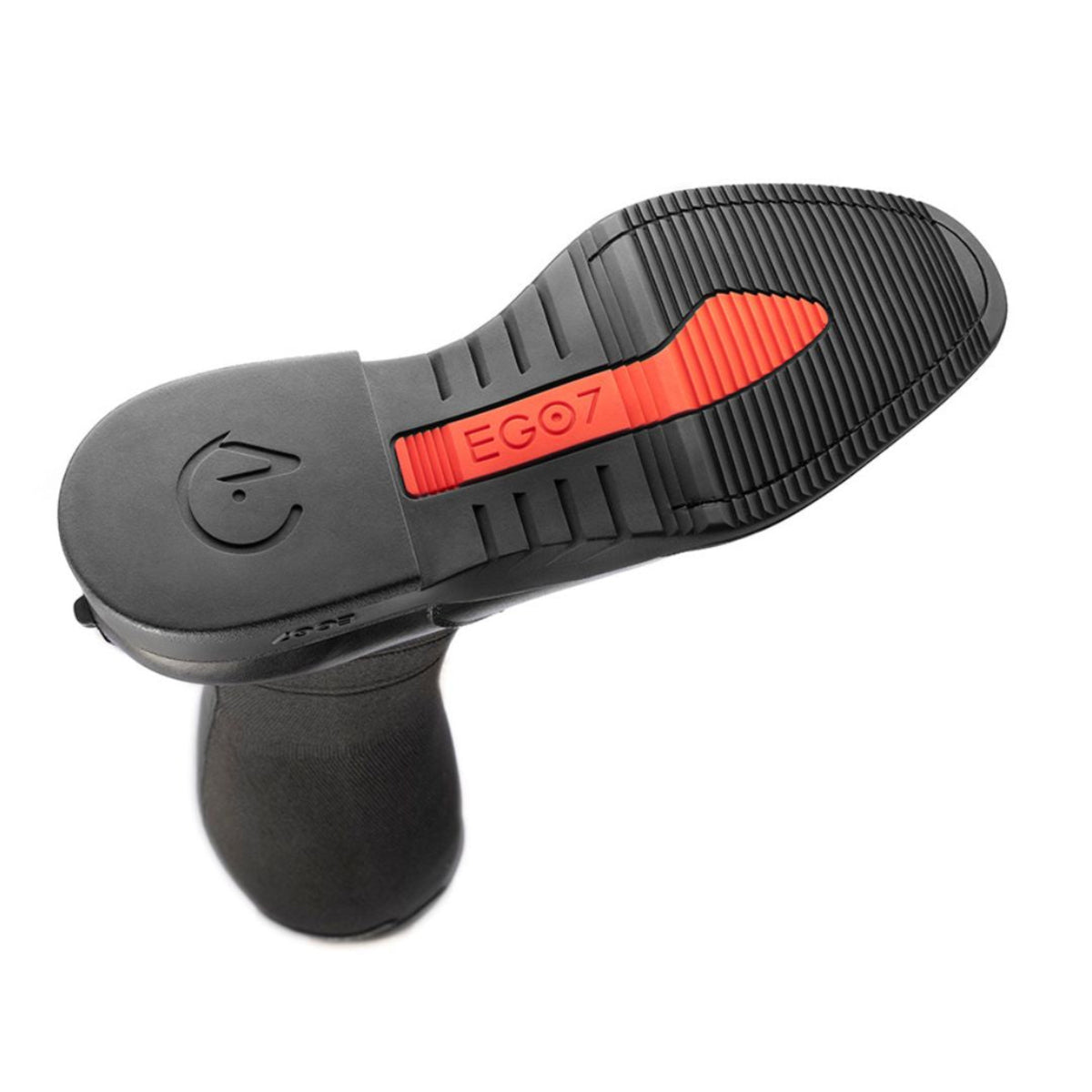 EGO7 Contact black zipper-free technical knit equestrian tall boot, tread sole view