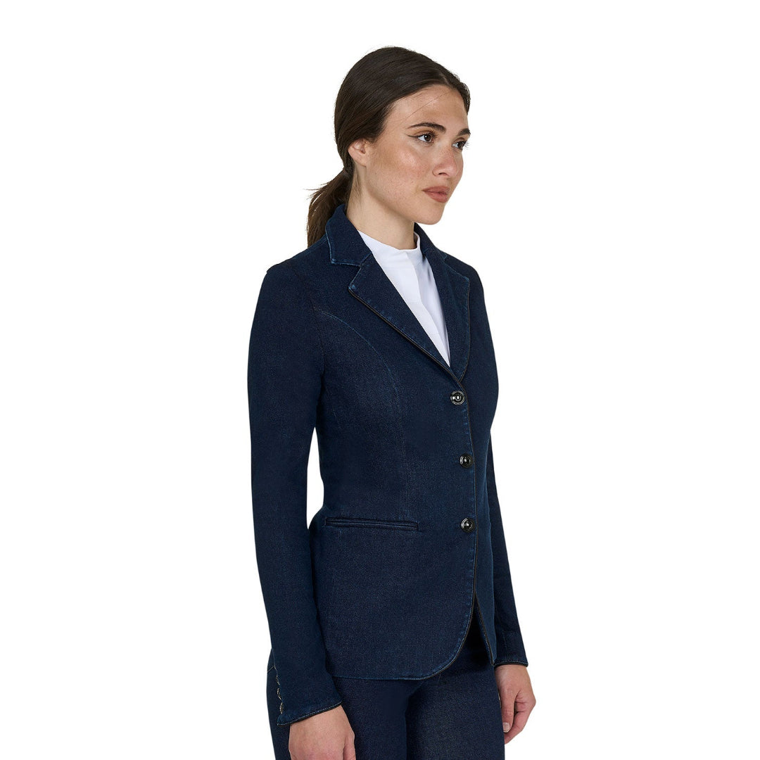 Equestro Women's 3-Button Denim Show Coat - Blue Denim | Equestrian Competition Jackets | Malvern Saddlery