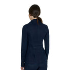 Equestro Women's 3-Button Denim Show Coat - Blue Denim; back view on model | Equestrian Competition Jackets | Malvern Saddlery