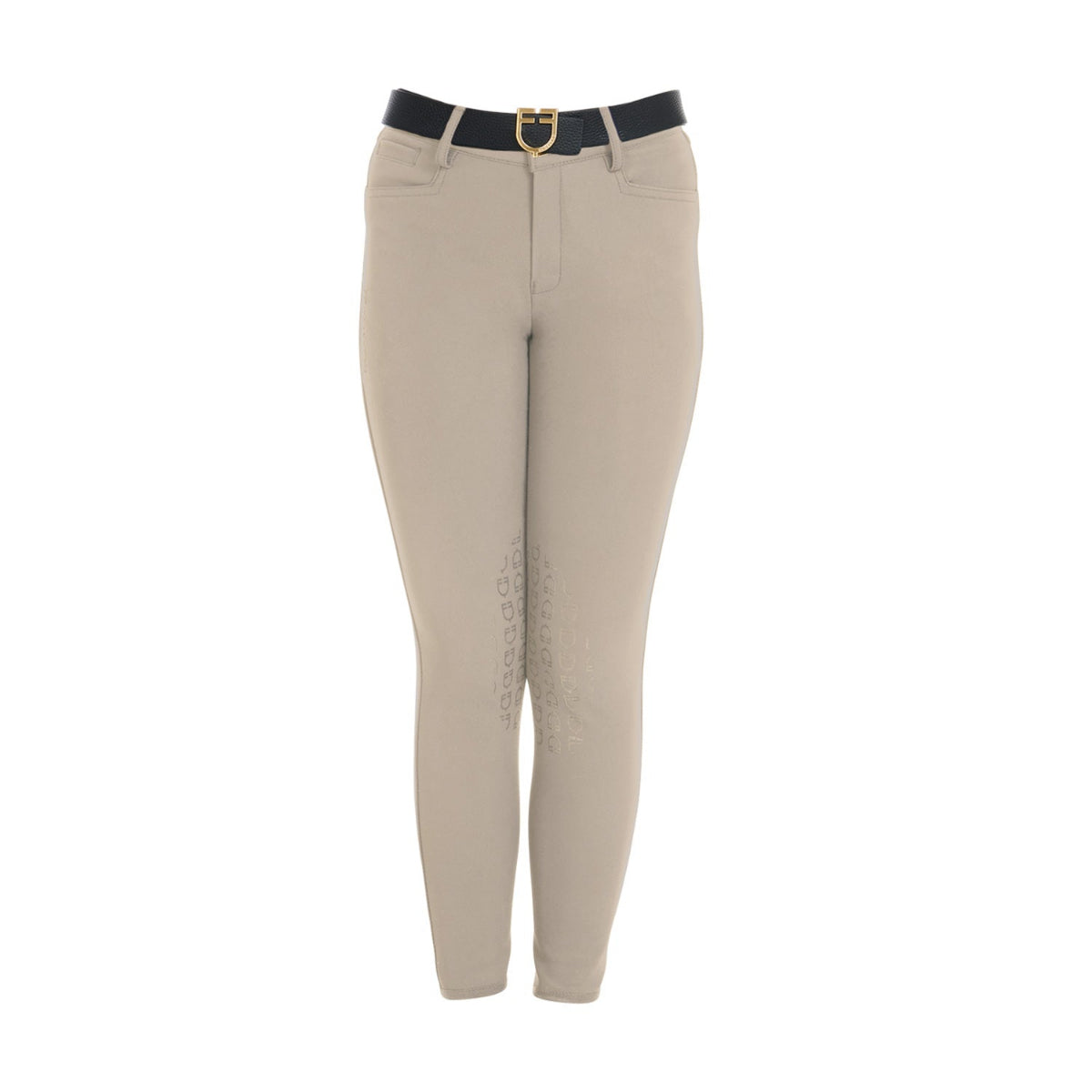 Equestro Amani Children's Competition Breeches - Oxford Tan; front view shown with belt, not included | Young Rider Apparel | Malvern Saddler