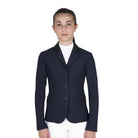Equestro Children's Unisex Zip Competition Jacket - Navy Blazer; shown on young rider on white background | Malvern Saddlery