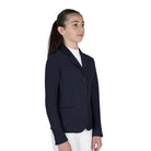 Equestro Children's Unisex Zip Competition Jacket - Navy Blazer; shown on young rider on white background | Malvern Saddlery