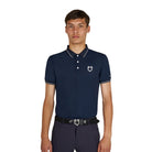 Equestro Men's Training Polo Shirt - Navy Blazer with White contrast details; shown on model on white background | Men's Riding Apparel | Malvern Saddlery