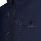 Equestro Men's Softshell Jacket - Navy Blazer; close up zipper/perforated area | Men's Riding Apparel | Malvern Saddlery