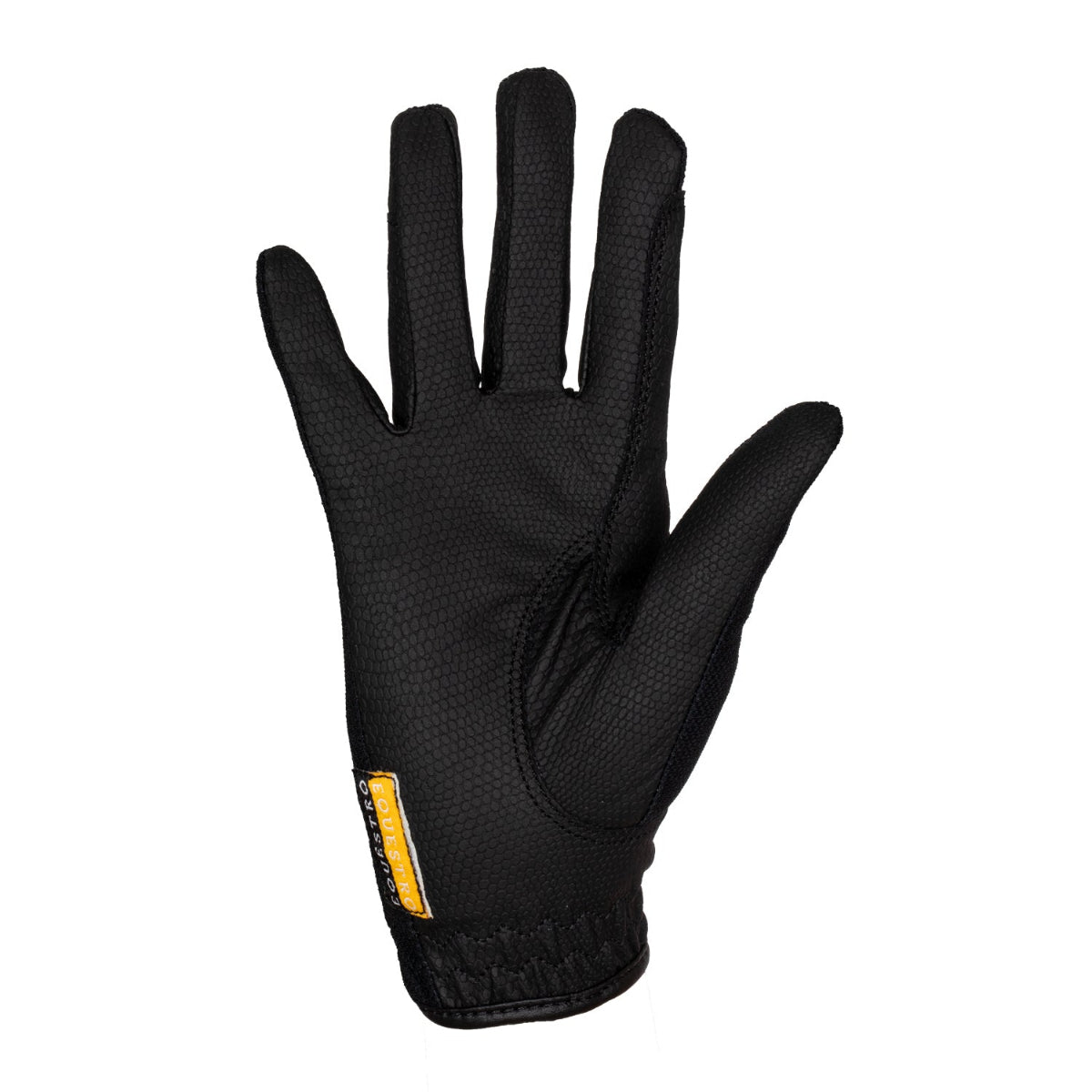 Equestro Unisex Technical Mesh Gloves - Black; palm side view | Riding Accessories | Malvern Saddlery