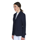 Equestro Women's Girasol Competition Jacket - Navy Blazer; shown on model, white background | Equestrian Show Coats | Malvern Saddlery