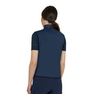 Equestro Women's Foldable Vest - Navy Blazer; back view on model, white background | Riding Outerwear | Malvern Saddlery