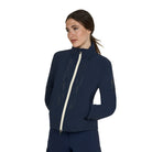 Equestro Women's Foldable Softshell Jacket - Navy Blazer; worn by model on white background | Malvern Saddlery