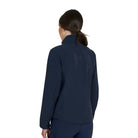 Equestro Women's Foldable Softshell Jacket - Navy Blazer; back view, worn by model on white background | Malvern Saddlery
