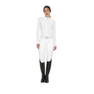 Equestro Women's Long Sleeve Competition Shirt - White; full body shown on model on white background | Show Shirts | Malvern Saddlery
