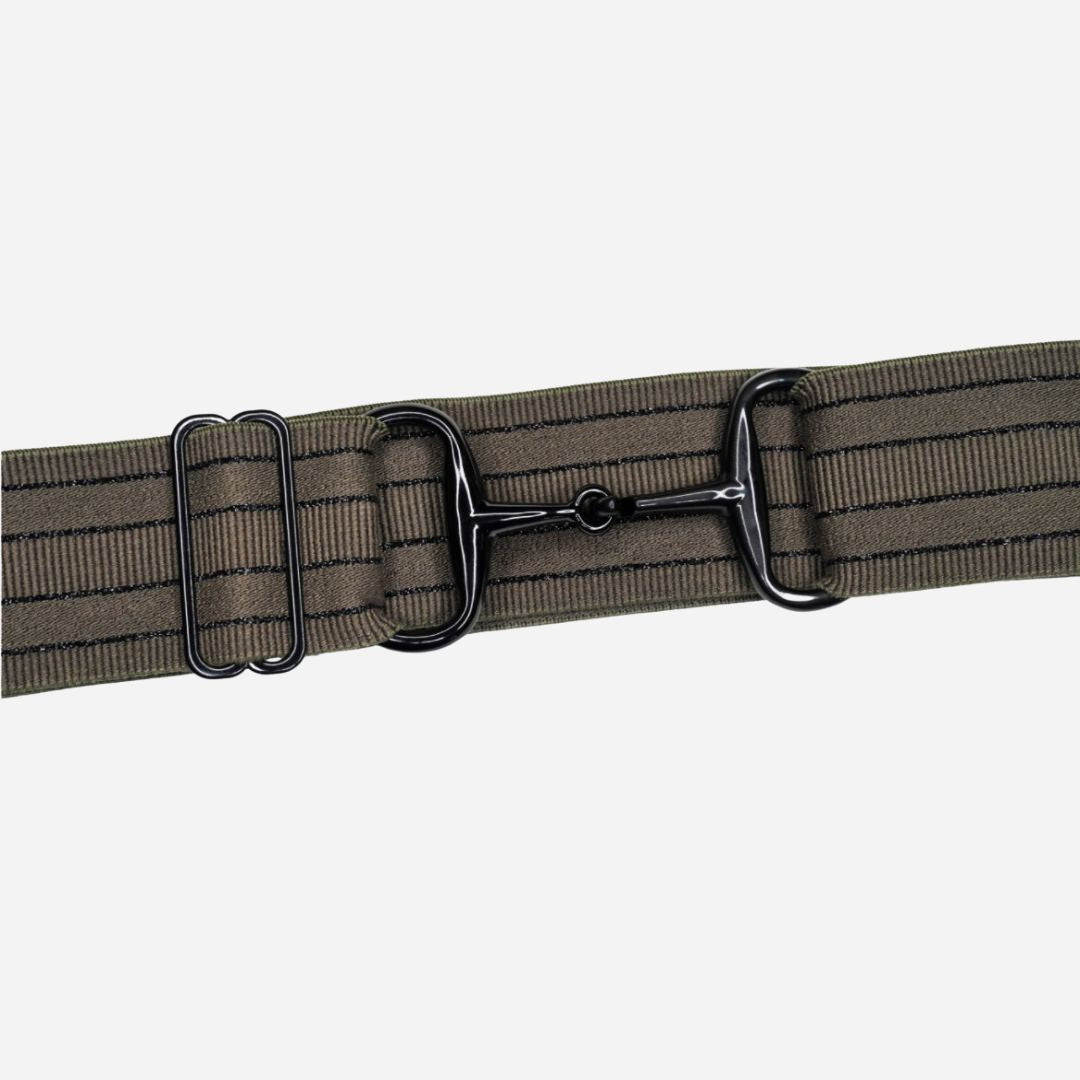 Ellany Snaffle Bit Closure Belts - 2", Florence Style, Taupe with Black Stripes | Malvern Saddlery