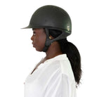 Ellsworth The Ponytail Hairnet - Black, side view with helmet | Malvern Saddlery