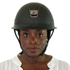 Ellsworth The Ponytail Hairnet - Black, front view with helmet | Malvern Saddlery