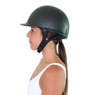 Ellsworth The Ponytail Hairnet - Dark Brown, side view with helmet | Malvern Saddlery