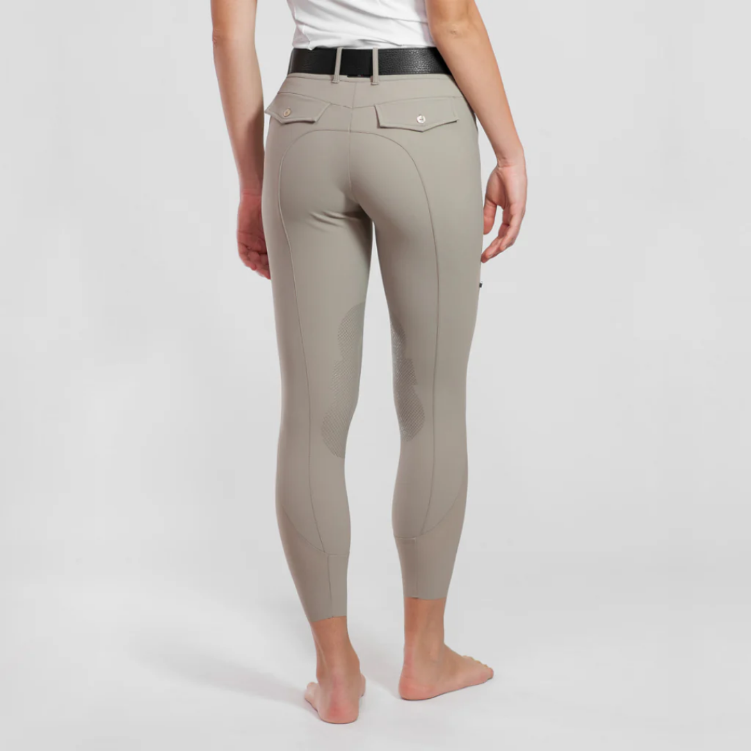 For Horses ENNIE Ultra Move Knee Grip Breeches - Beige; back view shown on model | Womens' Riding Pants  | Malvern Saddlery