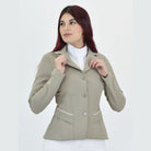 For Horses NORA Show Jacket - Beige; shown on woman on white background | Women's Equestrian Competition Coats | Malvern Saddlery