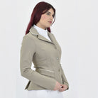 For Horses NORA Show Jacket - Beige; shown on woman on white background | Women's Equestrian Competition Coats | Malvern Saddlery