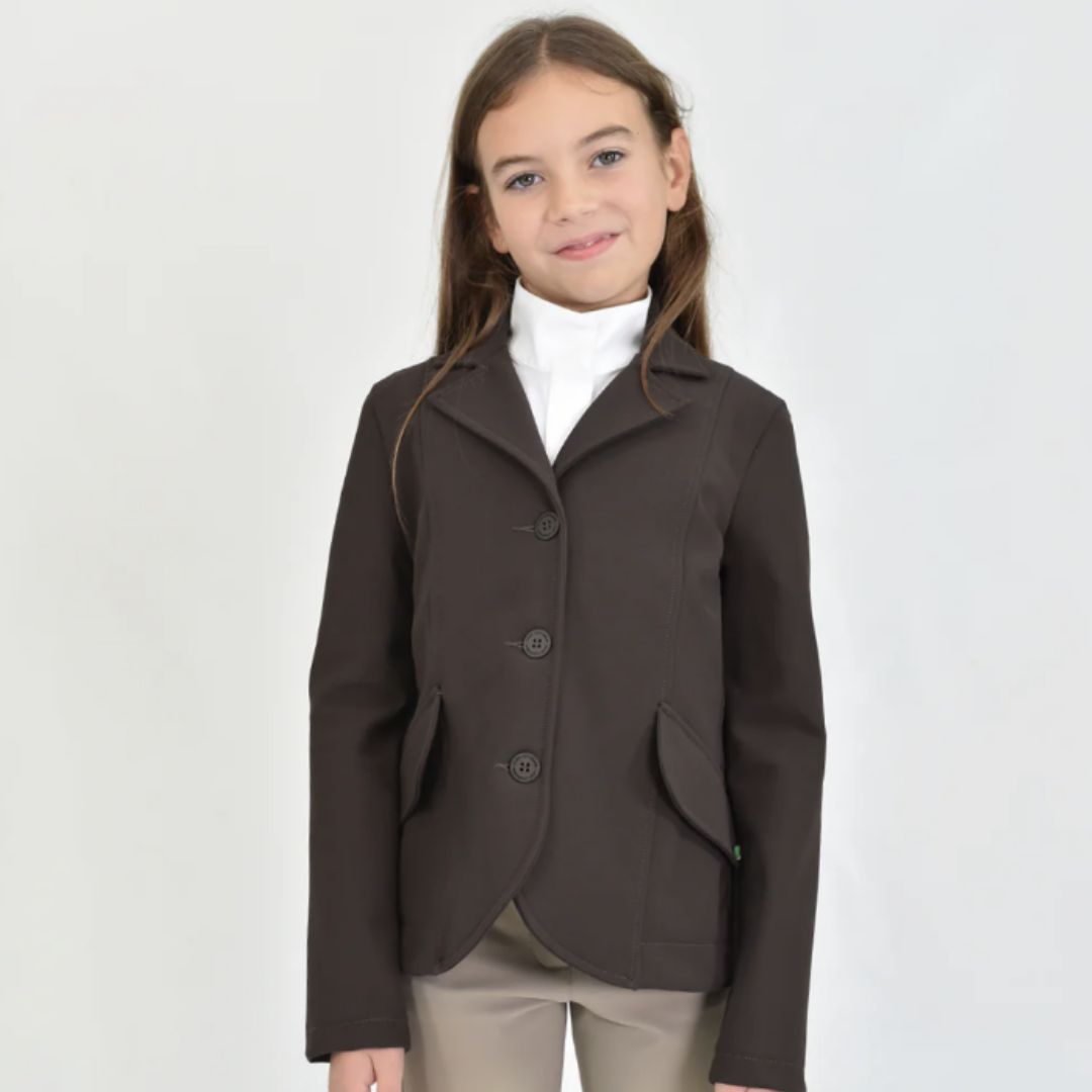 For Horses Winx Hunter Girls Show Jacket - Brown; shown on young rider  | Young Rider Competition Clothing | Malvern Saddlery