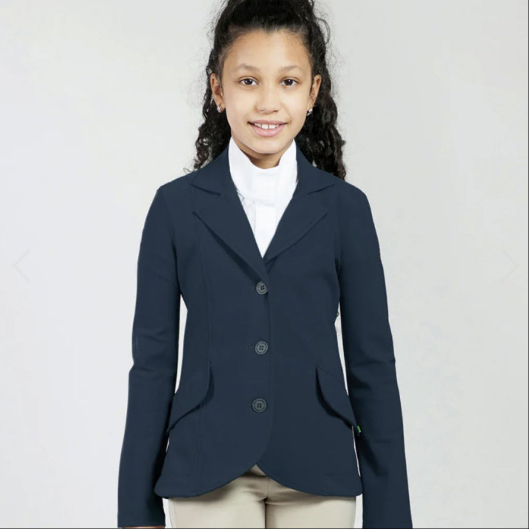 For Horses Winx Hunter Girls Show Jacket - Navy; shown on young rider  | Young Rider Competition Clothing | Malvern Saddlery