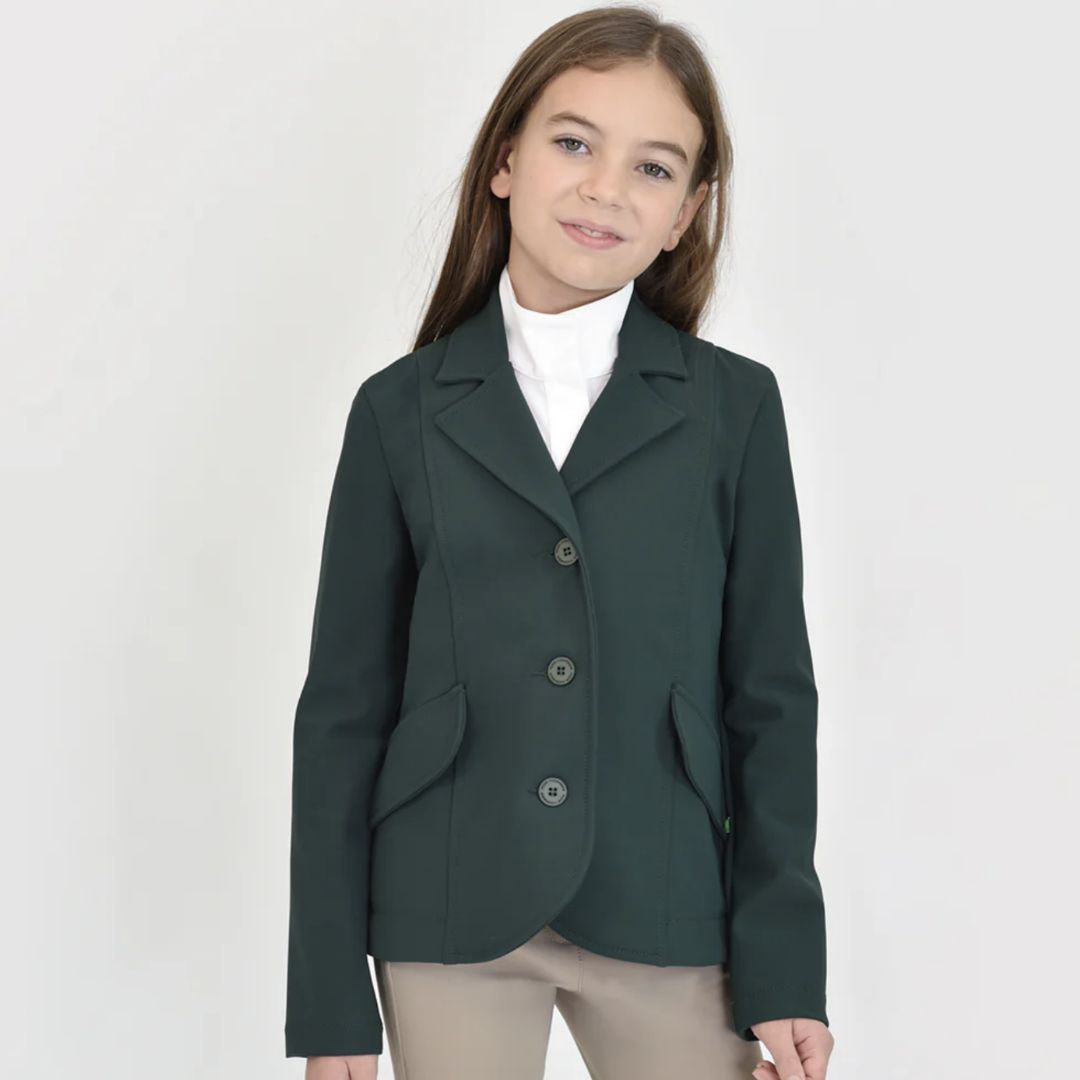 For Horses Winx Hunter Girls Show Jacket - Green; shown on young rider  | Young Rider Competition Clothing | Malvern SaddleryFor Horses Winx Hunter Girls Show Jacket - Green; shown on young rider  | Young Rider Competition Clothing | Malvern Saddlery