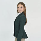 For Horses Winx Hunter Girls Show Jacket - Green; side view shown on young rider  | Young Rider Competition Clothing | Malvern Saddlery