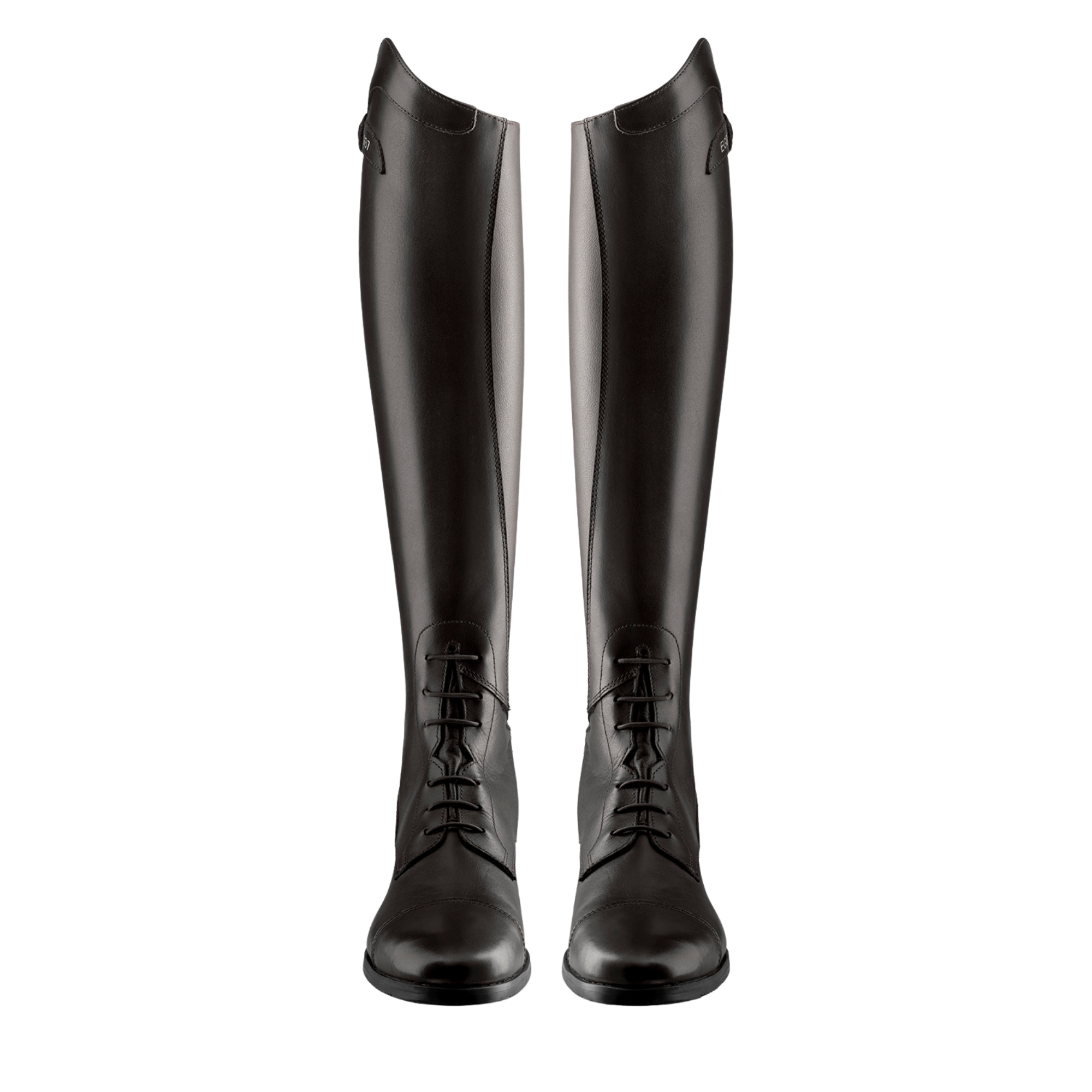 EGO7 Orion black leather tall field boots pair front view standing upright